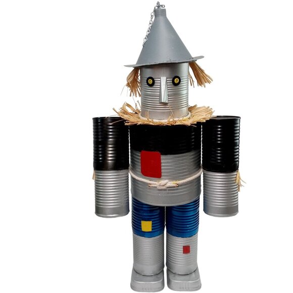 Vintage Tin Man Scarecrow Sculpture Wizard Of Oz Folk Art Recycled Robot - Picture 2 of 14